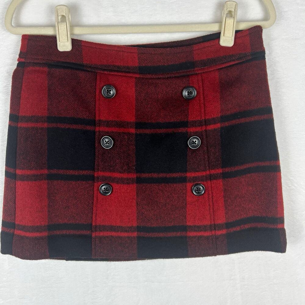 GAP Women's Size 4 Red Black Buffalo Plaid Wool Blend Mini Skirt Button Front